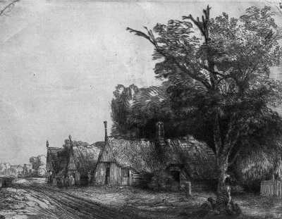 Landschaft mit drei Hütten, 1650 von Rembrandt van Rijn